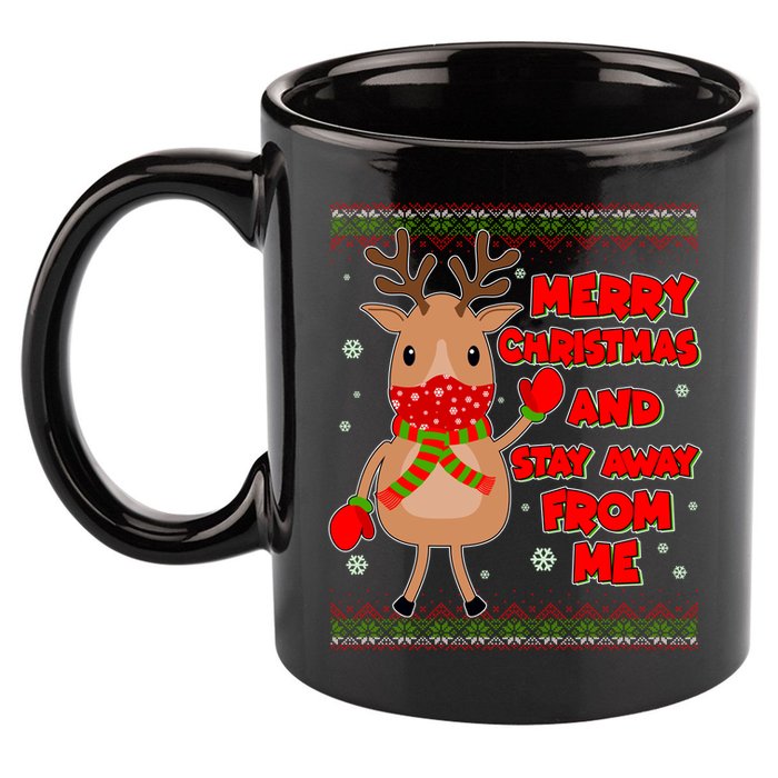 Merry Christmas And Stay Away From Me Reindeer 11oz C Handle Ceramic Mug