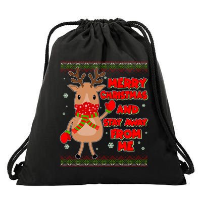 Merry Christmas And Stay Away From Me Reindeer Drawstring Bag