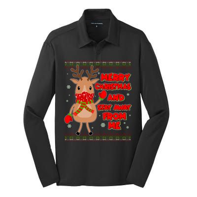 Merry Christmas And Stay Away From Me Reindeer Silk Touch Performance Long Sleeve Polo