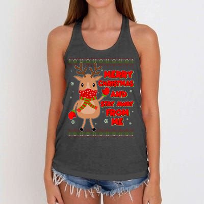 Merry Christmas And Stay Away From Me Reindeer Women's Knotted Racerback Tank