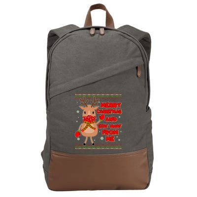 Merry Christmas And Stay Away From Me Reindeer Cotton Canvas Backpack