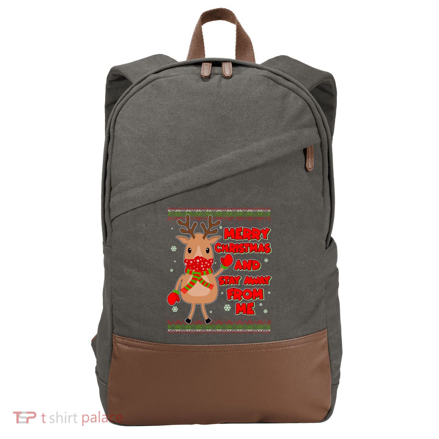 Merry Christmas And Stay Away From Me Reindeer Cotton Canvas Backpack