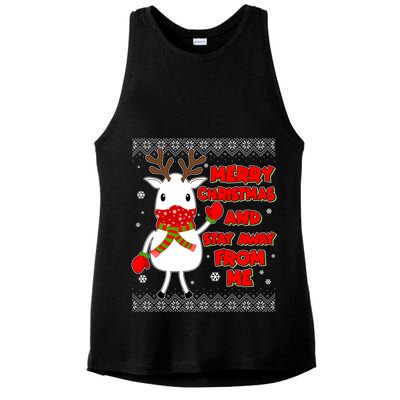 Merry Christmas And Stay Away From Me Reindeer Ugly Sweater Ladies PosiCharge Tri-Blend Wicking Tank