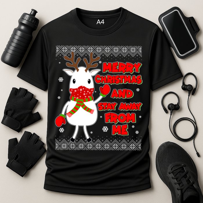 Merry Christmas And Stay Away From Me Reindeer Ugly Sweater Cooling Performance Crew T-Shirt