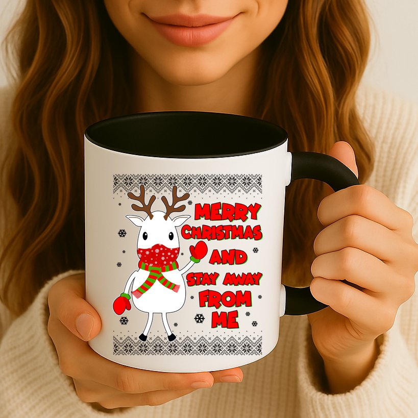 Merry Christmas And Stay Away From Me Reindeer Ugly Sweater Mug