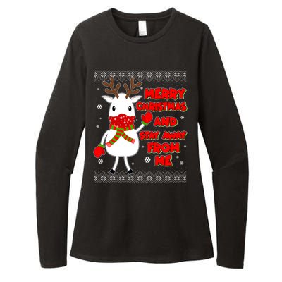 Merry Christmas And Stay Away From Me Reindeer Ugly Sweater Womens CVC Long Sleeve Shirt