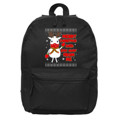 Merry Christmas And Stay Away From Me Reindeer Ugly Sweater 16 in Basic Backpack