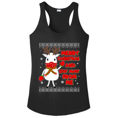 Merry Christmas And Stay Away From Me Reindeer Ugly Sweater Ladies PosiCharge Competitor Racerback Tank