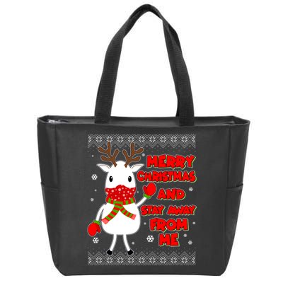 Merry Christmas And Stay Away From Me Reindeer Ugly Sweater Zip Tote Bag