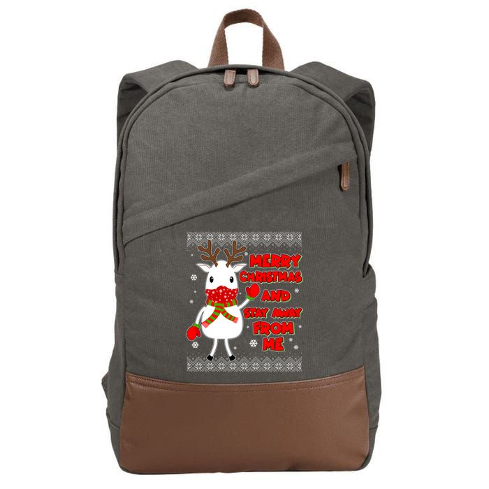 Merry Christmas And Stay Away From Me Reindeer Ugly Sweater Cotton Canvas Backpack