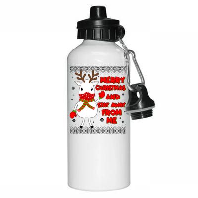 Merry Christmas And Stay Away From Me Reindeer Ugly Sweater Aluminum Water Bottle 