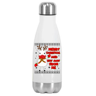 Merry Christmas And Stay Away From Me Reindeer Ugly Sweater Stainless Steel Insulated Water Bottle