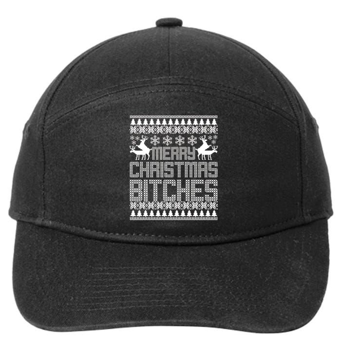 Merry Christmas Bitches Ugly Christmas Sweater Design 7-Panel Snapback Hat