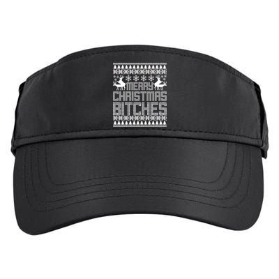 Merry Christmas Bitches Ugly Christmas Sweater Design Adult Drive Performance Visor