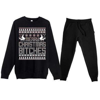 Merry Christmas Bitches Ugly Christmas Sweater Design Premium Crewneck Sweatsuit Set