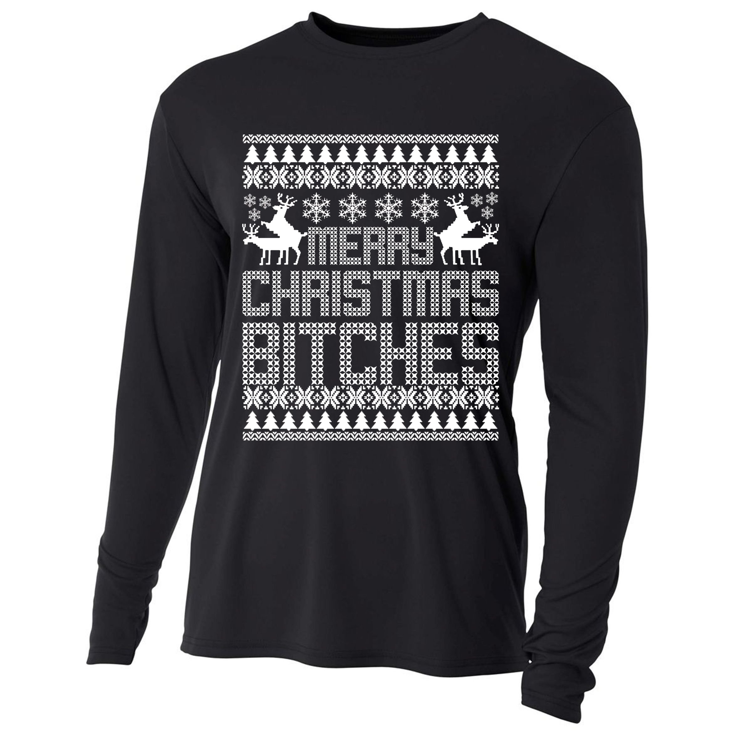 Merry Christmas Bitches Ugly Christmas Sweater Design Cooling Performance Long Sleeve Crew
