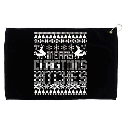 Merry Christmas Bitches Ugly Christmas Sweater Design Grommeted Golf Towel