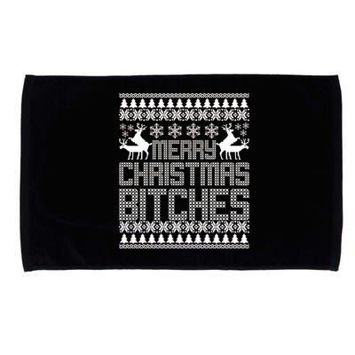 Merry Christmas Bitches Ugly Christmas Sweater Design Microfiber Hand Towel