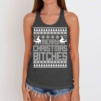 Merry Christmas Bitches Ugly Christmas Sweater Design Women's Knotted Racerback Tank