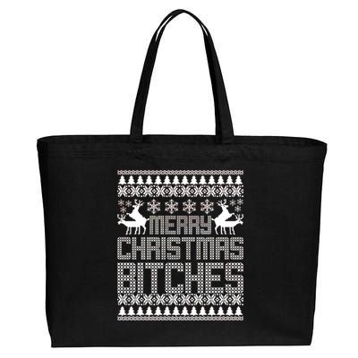 Merry Christmas Bitches Ugly Christmas Sweater Design Cotton Canvas Jumbo Tote