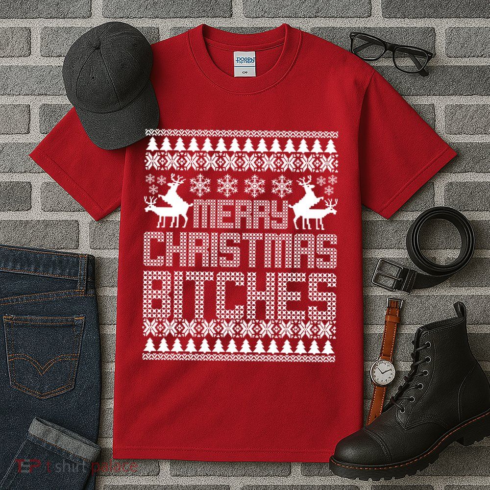 Merry Christmas Bitches Ugly Christmas Sweater Design Tall T-Shirt