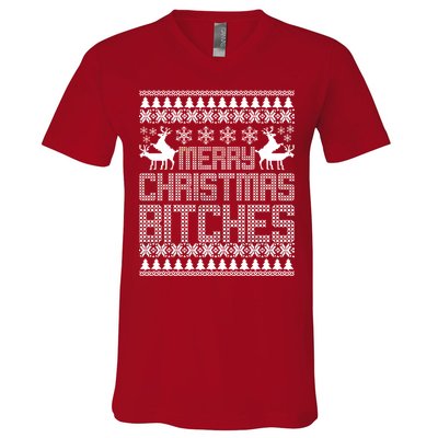 Merry Christmas Bitches Ugly Christmas Sweater Design V-Neck T-Shirt