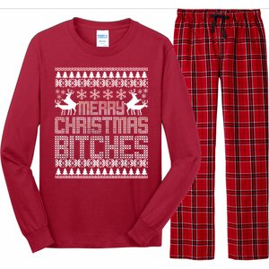 Merry Christmas Bitches Ugly Christmas Sweater Design Long Sleeve Pajama Set