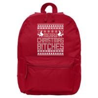 Merry Christmas Bitches Ugly Christmas Sweater Design 16 in Basic Backpack