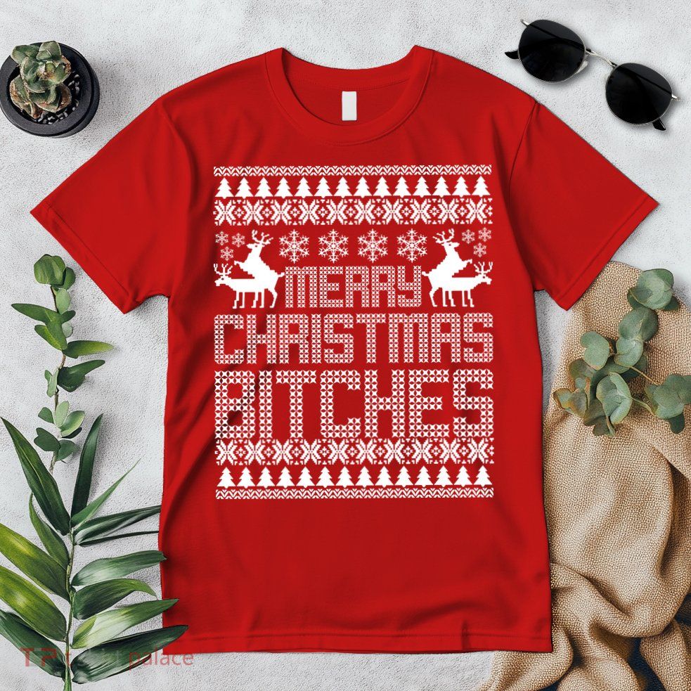 Merry Christmas Bitches Ugly Christmas Sweater Design Premium T-Shirt