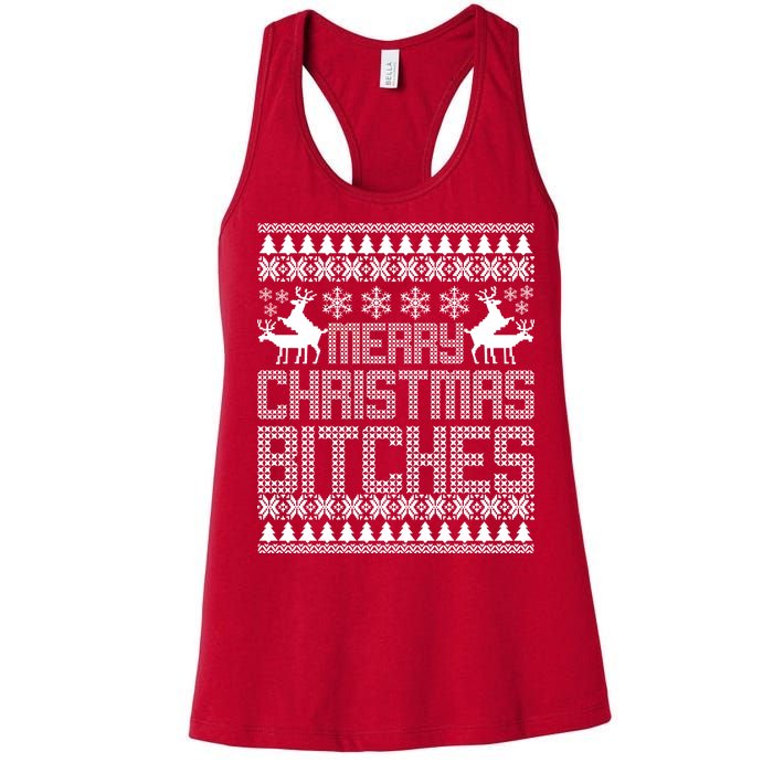 Merry Christmas Bitches Ugly Christmas Sweater Design Women's Racerback Tank