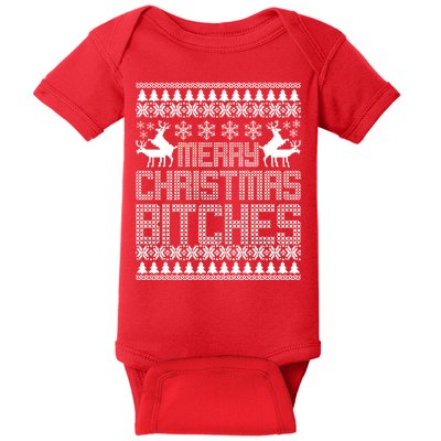 Merry Christmas Bitches Ugly Christmas Sweater Design Baby Bodysuit