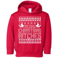 Merry Christmas Bitches Ugly Christmas Sweater Design Toddler Hoodie