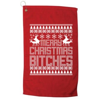 Merry Christmas Bitches Ugly Christmas Sweater Design Platinum Collection Golf Towel