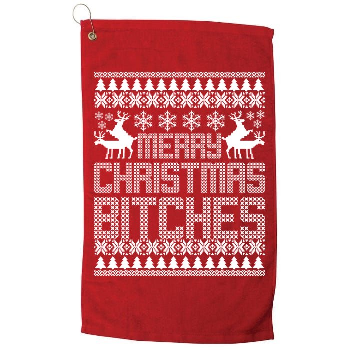 Merry Christmas Bitches Ugly Christmas Sweater Design Golf Towel