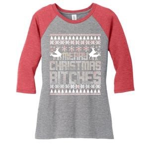 Merry Christmas Bitches Ugly Christmas Sweater Design Women's Tri-Blend 3/4-Sleeve Raglan Shirt