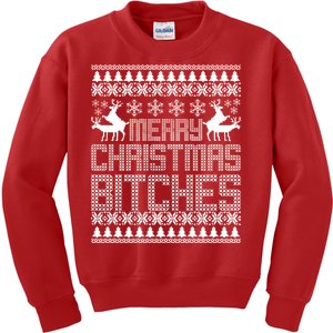 Merry Christmas Bitches Ugly Christmas Sweater Design Kids Sweatshirt