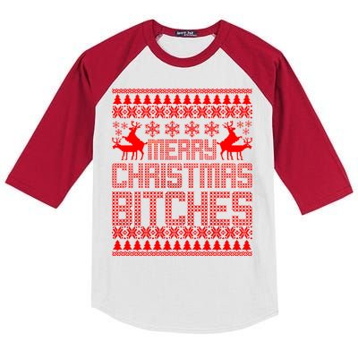 Merry Christmas Bitches Ugly Christmas Sweater Design Kids Colorblock Raglan Jersey