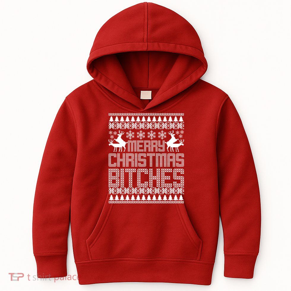 Merry Christmas Bitches Ugly Christmas Sweater Design Kids Hoodie