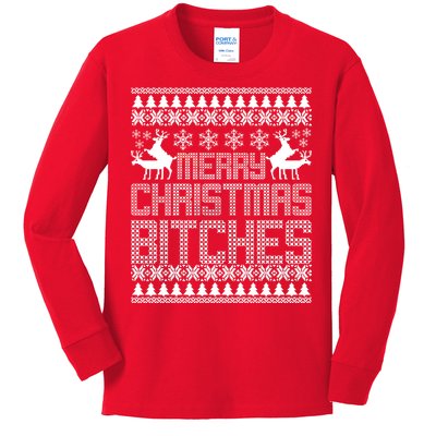 Merry Christmas Bitches Ugly Christmas Sweater Design Kids Long Sleeve Shirt