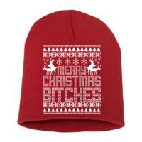 Merry Christmas Bitches Ugly Christmas Sweater Design Short Acrylic Beanie