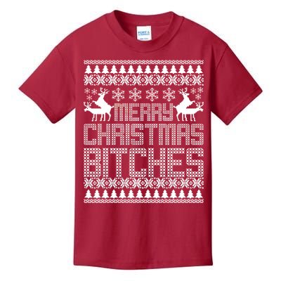 Merry Christmas Bitches Ugly Christmas Sweater Design Kids T-Shirt