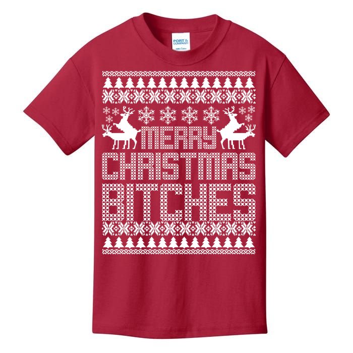 Merry Christmas Bitches Ugly Christmas Sweater Design Kids T-Shirt