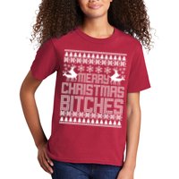 Merry Christmas Bitches Ugly Christmas Sweater Design Kids T-Shirt