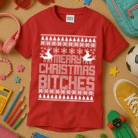 Merry Christmas Bitches Ugly Christmas Sweater Design Kids T-Shirt