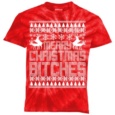 Merry Christmas Bitches Ugly Christmas Sweater Design Kids Tie-Dye T-Shirt