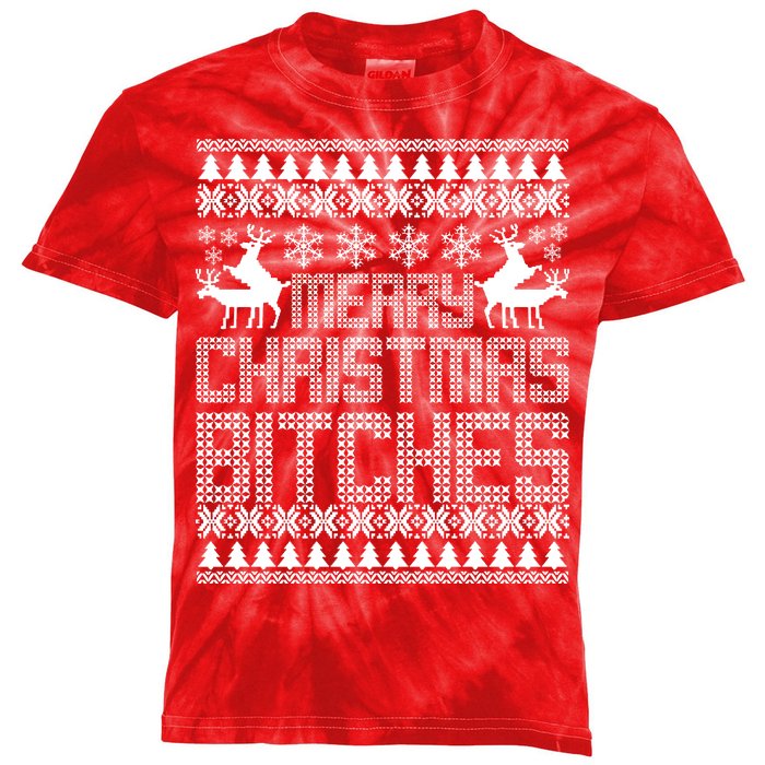 Merry Christmas Bitches Ugly Christmas Sweater Design Kids Tie-Dye T-Shirt