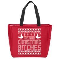 Merry Christmas Bitches Ugly Christmas Sweater Design Zip Tote Bag