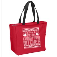 Merry Christmas Bitches Ugly Christmas Sweater Design Zip Tote Bag