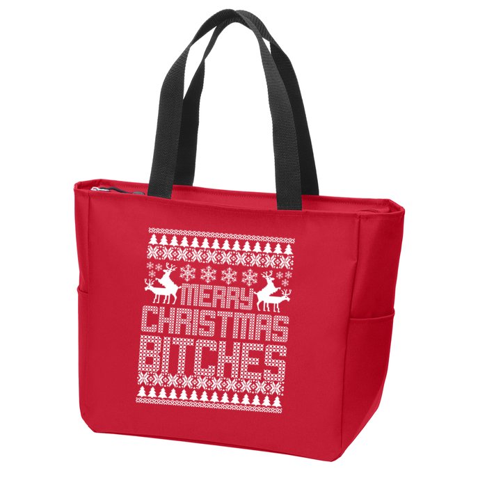 Merry Christmas Bitches Ugly Christmas Sweater Design Zip Tote Bag