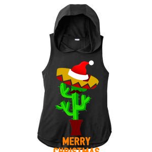 Merry Christmas Cactus Ladies PosiCharge Tri-Blend Wicking Draft Hoodie Tank